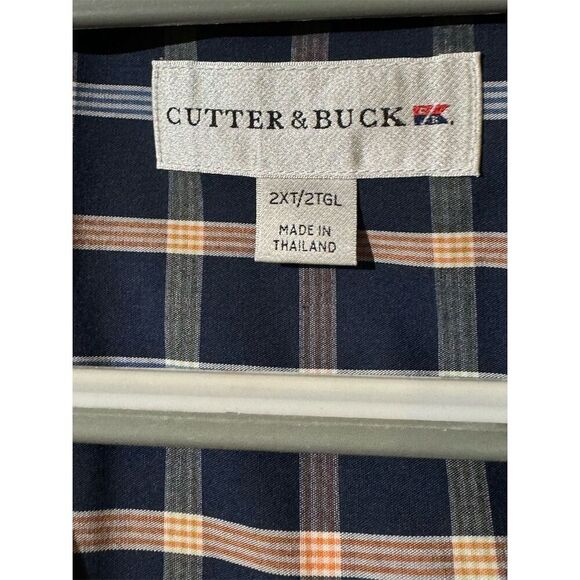 Cutter & Buck Men's Plaid Button-Up Shirt Blue Long Sleeve 2XT Career Workwear - Picture 6 of 8